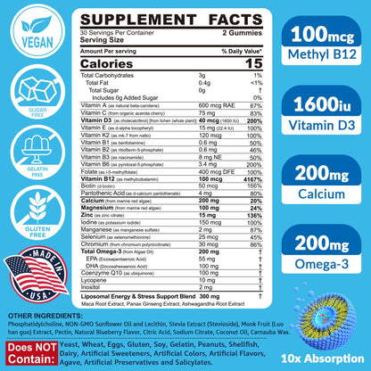 Tabla de información nutricional multivitamínico hombres