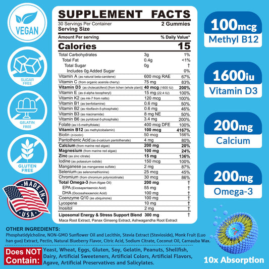 Tabla de información nutricional multivitamínico hombres
