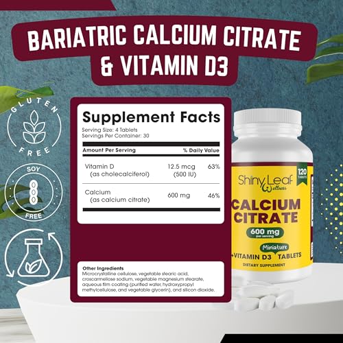 Tabla de información nutricional del calcio citrato bariátrico.