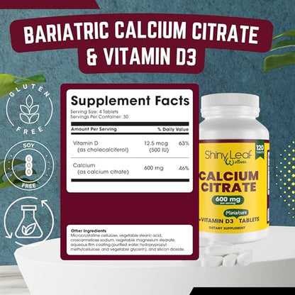 Tabla de información nutricional del calcio citrato bariátrico.