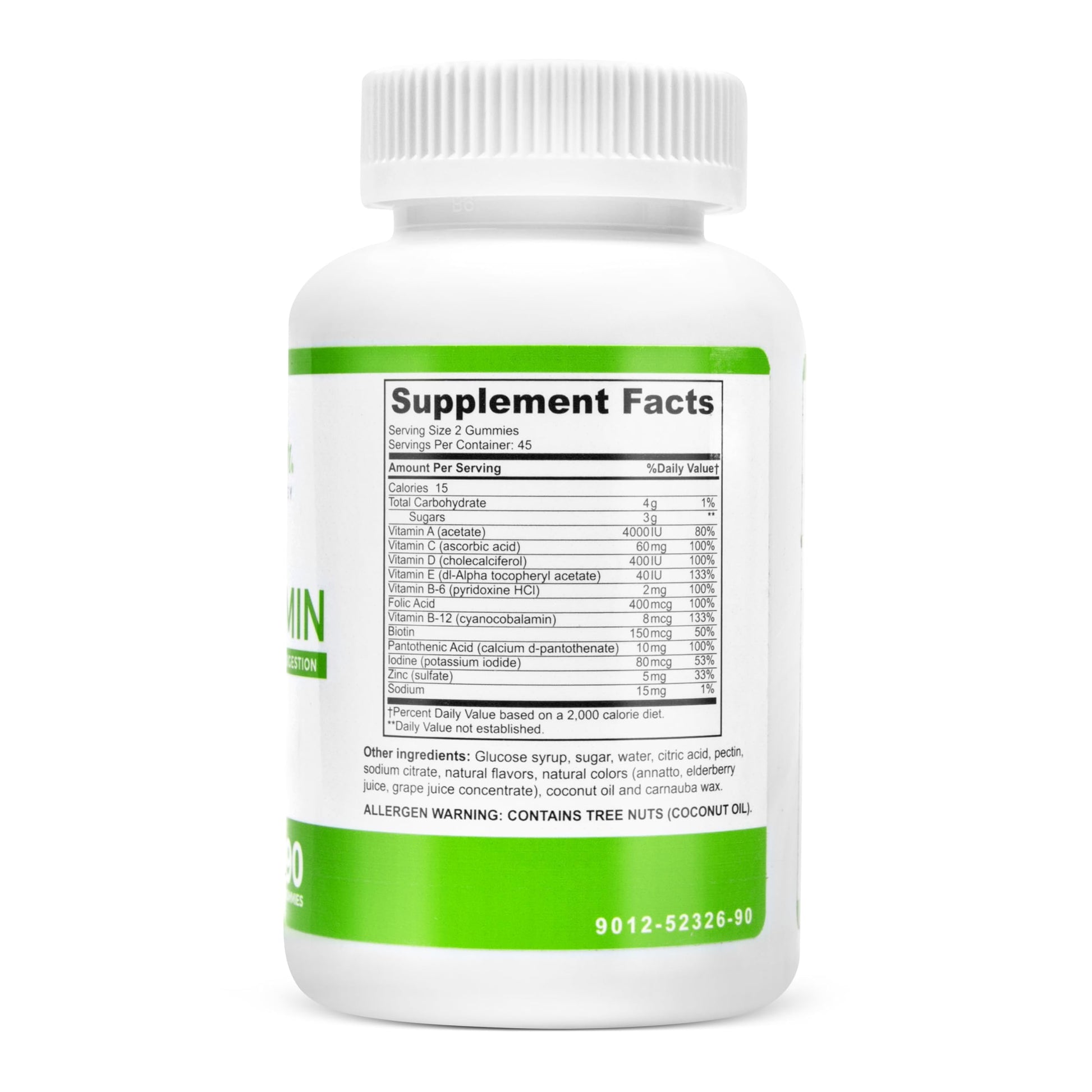 Tabla de información nutricional de gomitas BariSlim