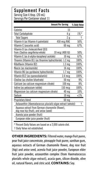 Tabla de información nutricional del multivitamínico Flora