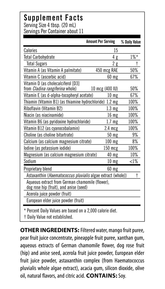 Tabla de información nutricional del multivitamínico Flora