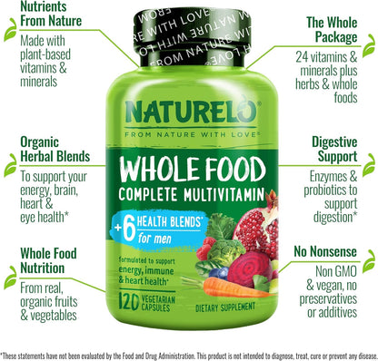 Tabla de información nutricional en multivitaminas para hombres
