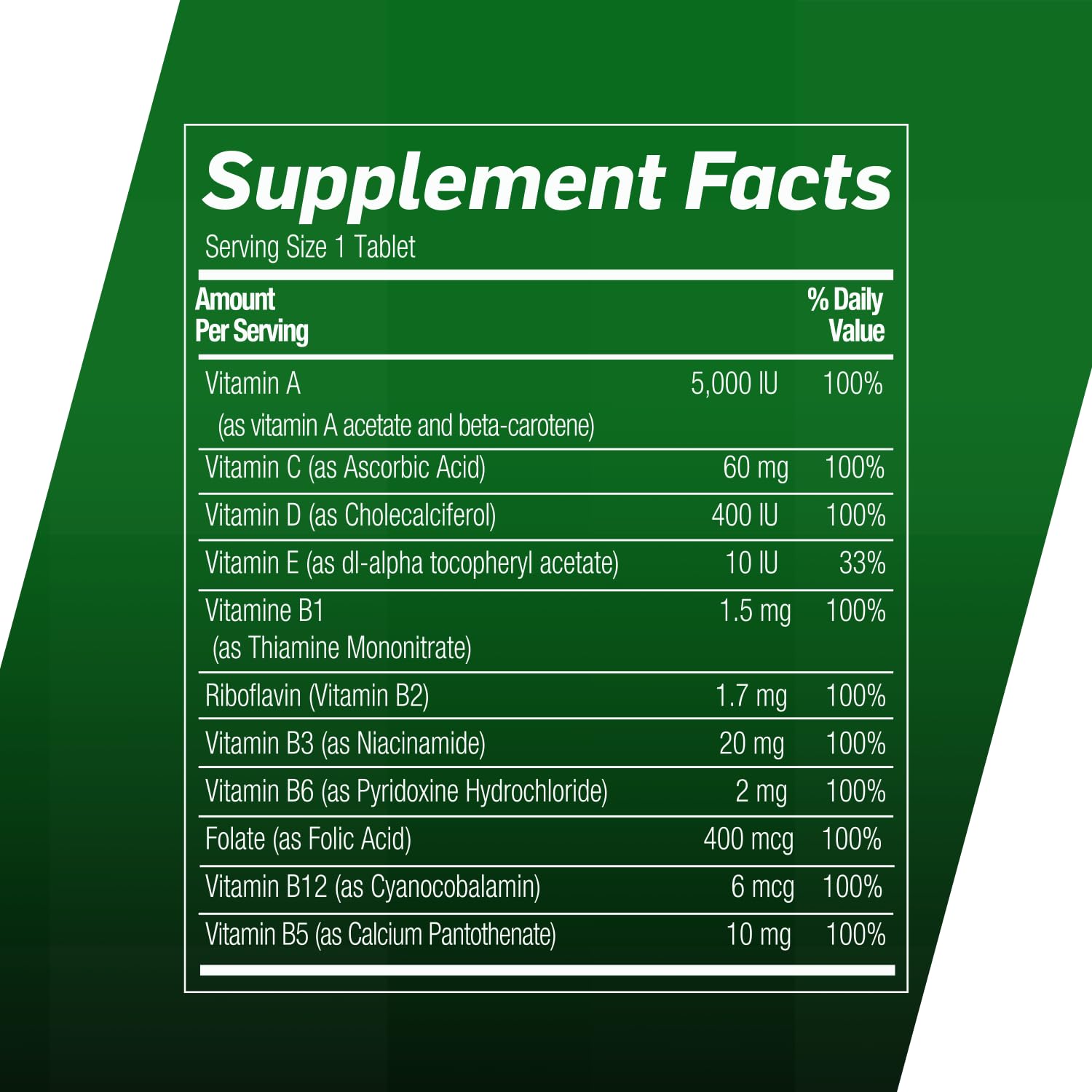 Tabla de información nutricional de Shot-B