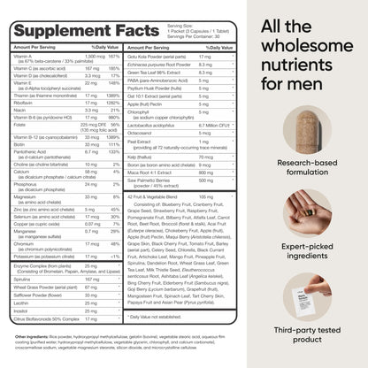 Tabla de información nutricional del suplemento meOrigin