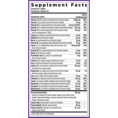 Tabla de información nutricional del suplemento