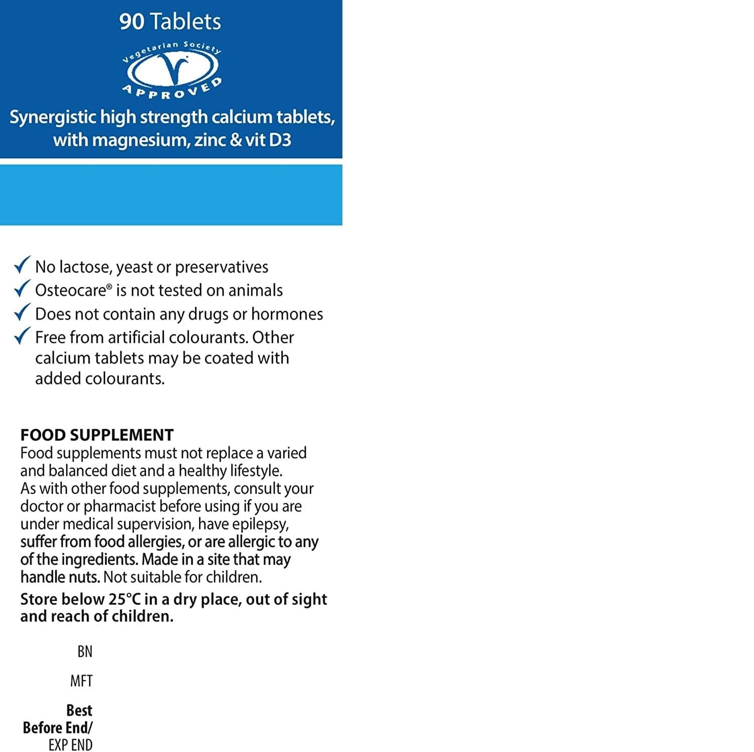 Tabla de Información Nutricional Vitabiotics Osteocare