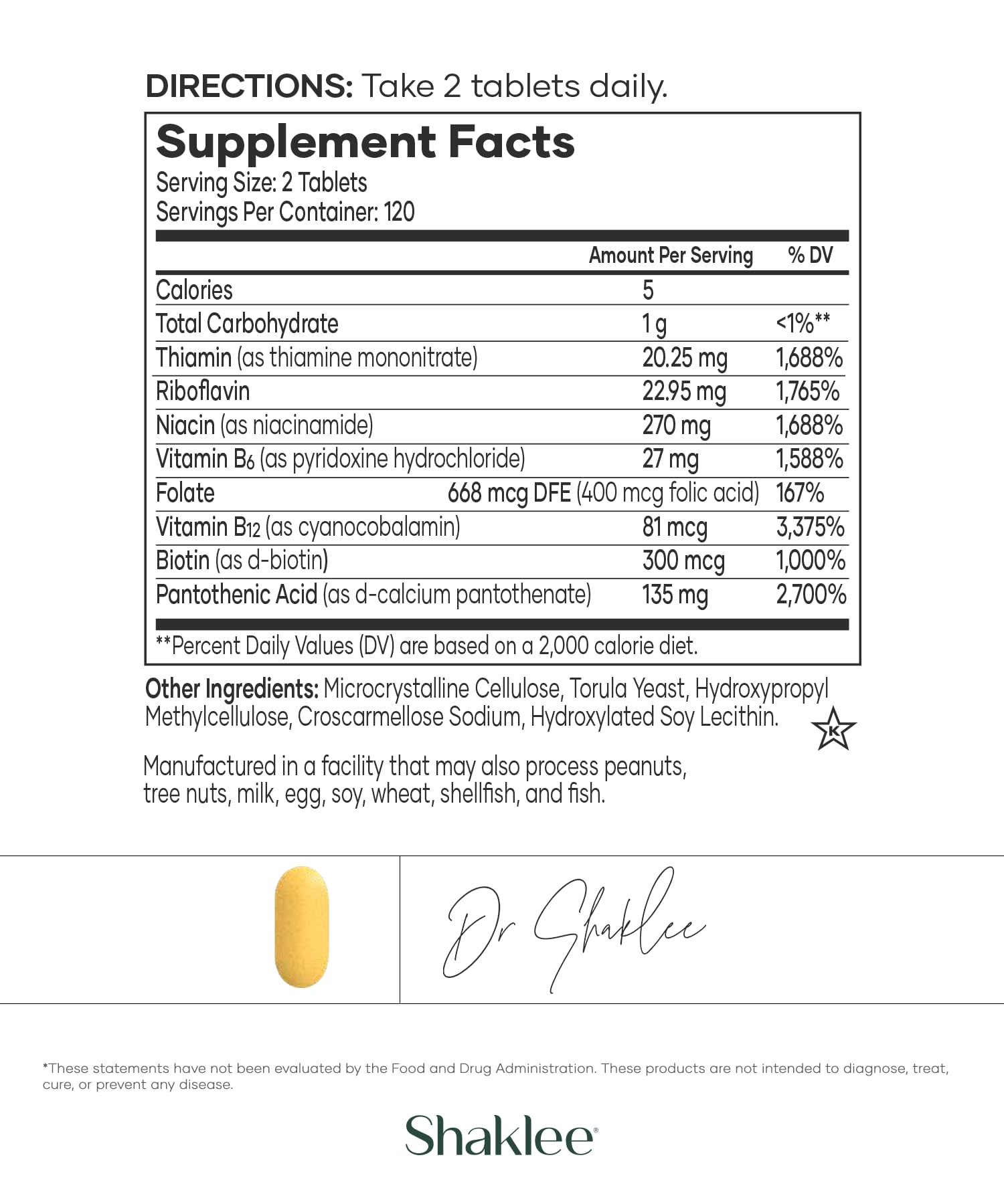 Tabla de ingredientes B-Complex | Shaklee salud