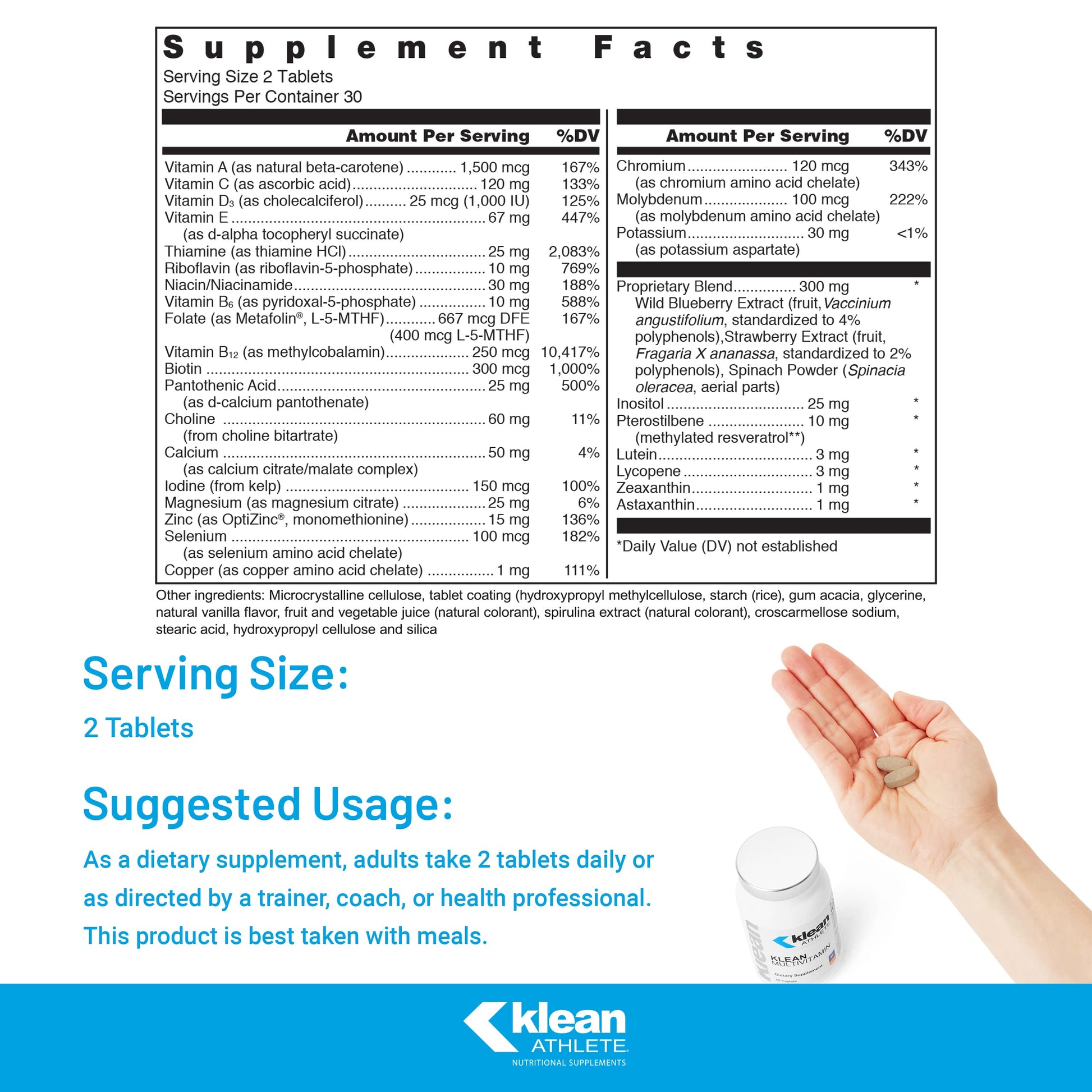 tabla de ingredientes de klean multivitaminas