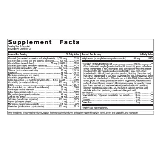 Tabla de ingredientes de Metagenics PhytoMulti