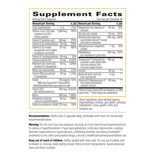 Tabla de ingredientes multivitamina Integrative