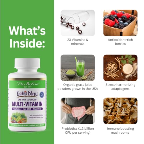 Tabla de ingredientes de multivitaminas Earth's Blend