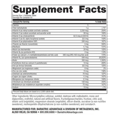 Tabla de ingredientes del multivitamínico Bariatric ADEK