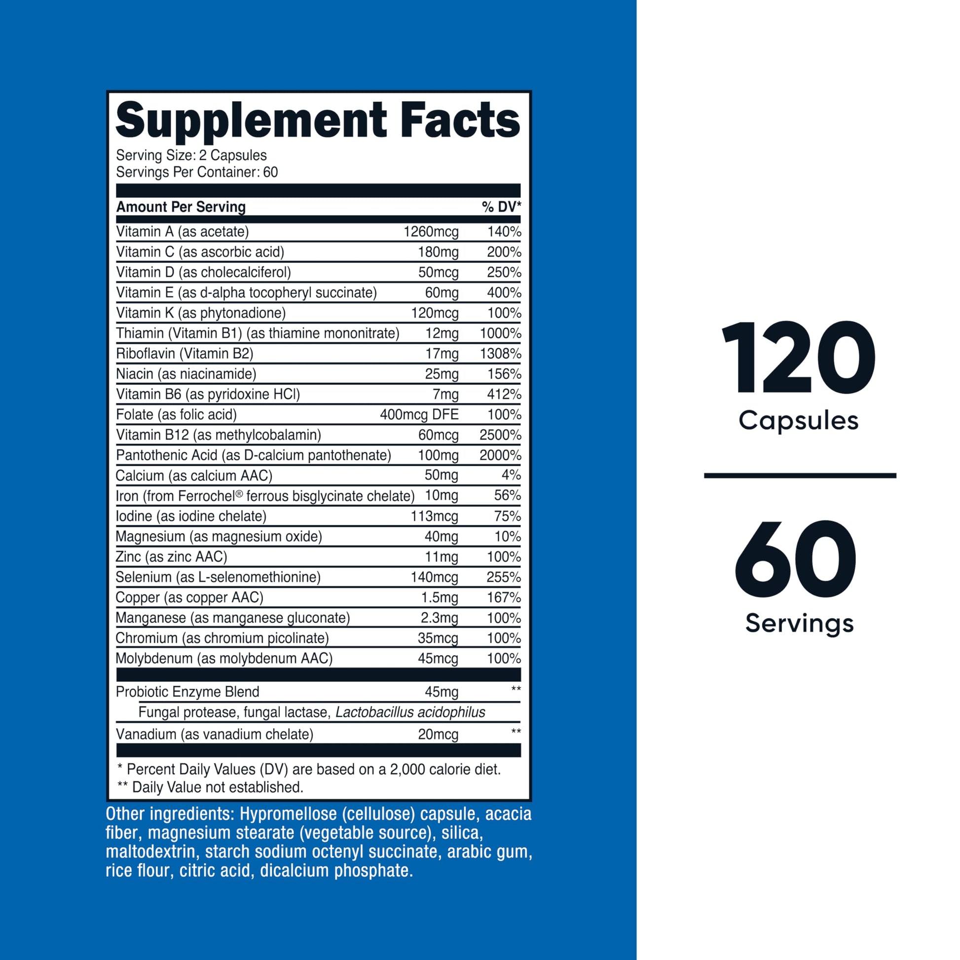 Tabla de ingredientes del multivitamínico Nutricost