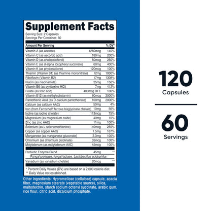 Tabla de ingredientes del multivitamínico Nutricost