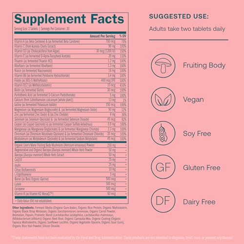 Tabla de ingredientes del multivitamínico diario para mujeres True Grace