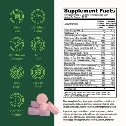 tabla de ingredientes y nutrientes multivitaminas