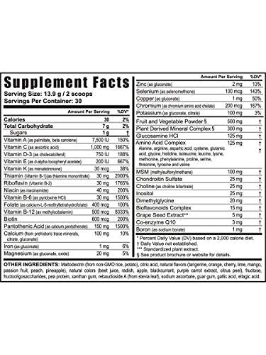 Tabla de ingredientes multivitaminas Tangy Tangerine.