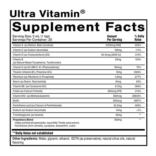 Tabla de ingredientes de Ultra Vitamin
