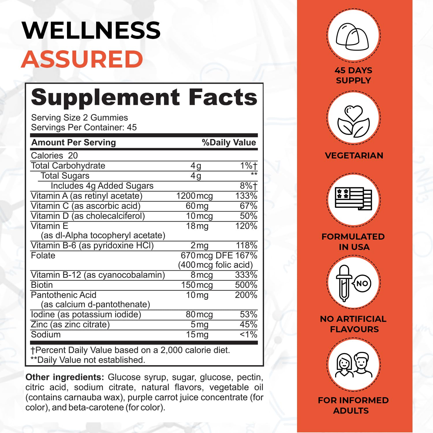 Tabla de nutrición de gomitas multivitamínicas