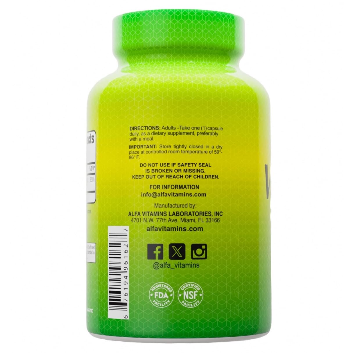 Tabla nutricional ALFA VITAMINS Vitamina D3 5000 IU