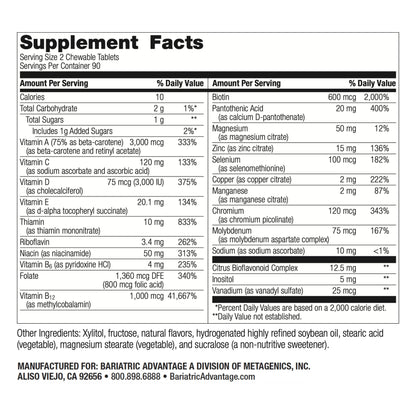 Tabla nutricional multivitaminas Bariatric Advantage