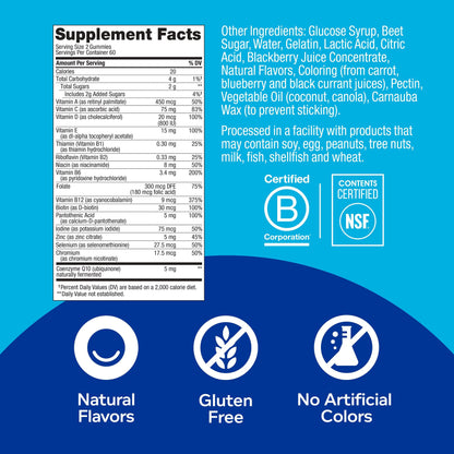 Tabla nutricional y beneficios de multivitamínico OLLY para hombres