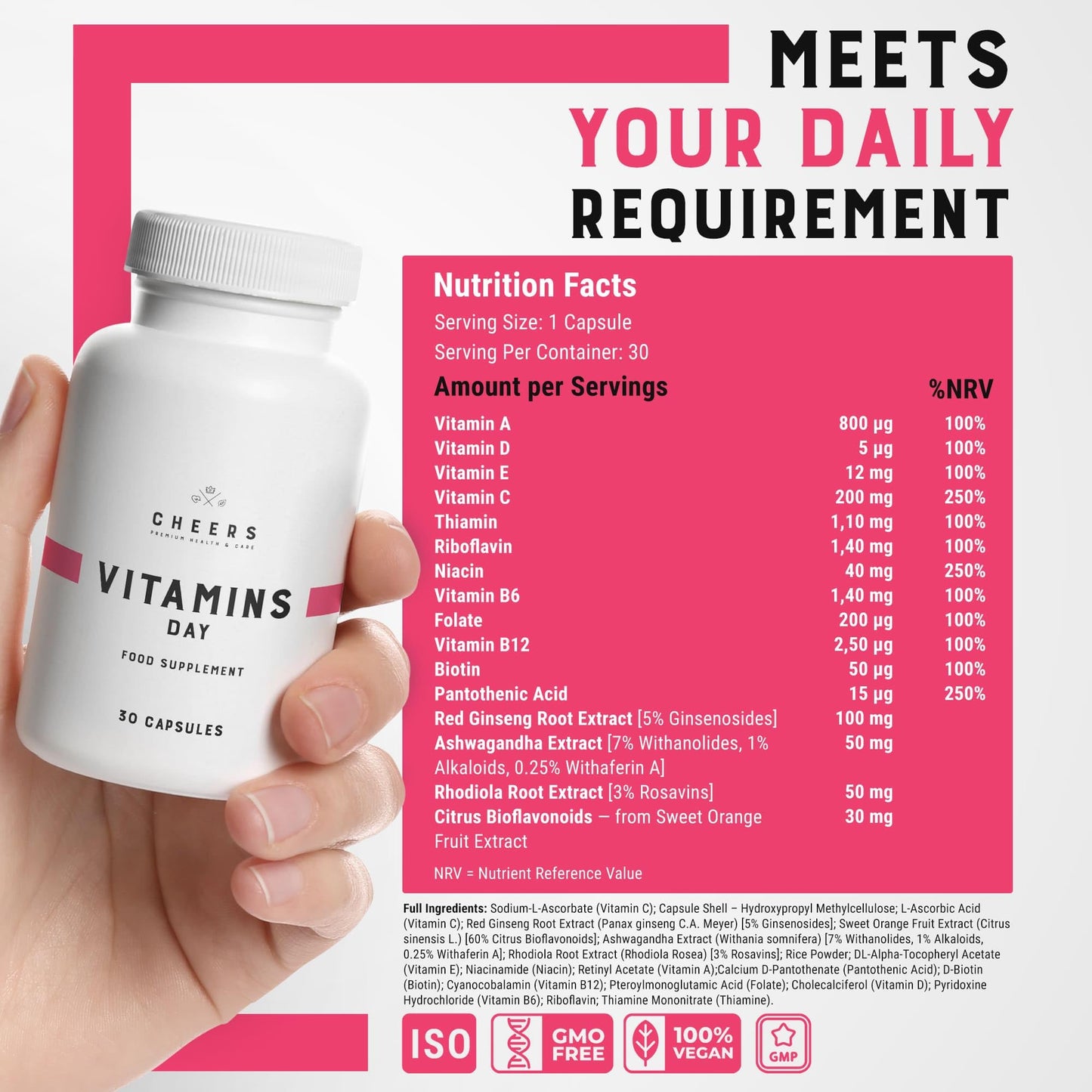 tabla nutricional de CHEERS vitaminas