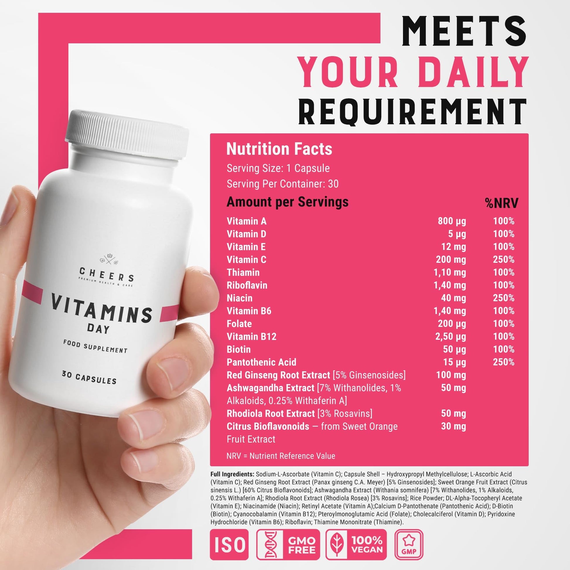 tabla nutricional de CHEERS vitaminas