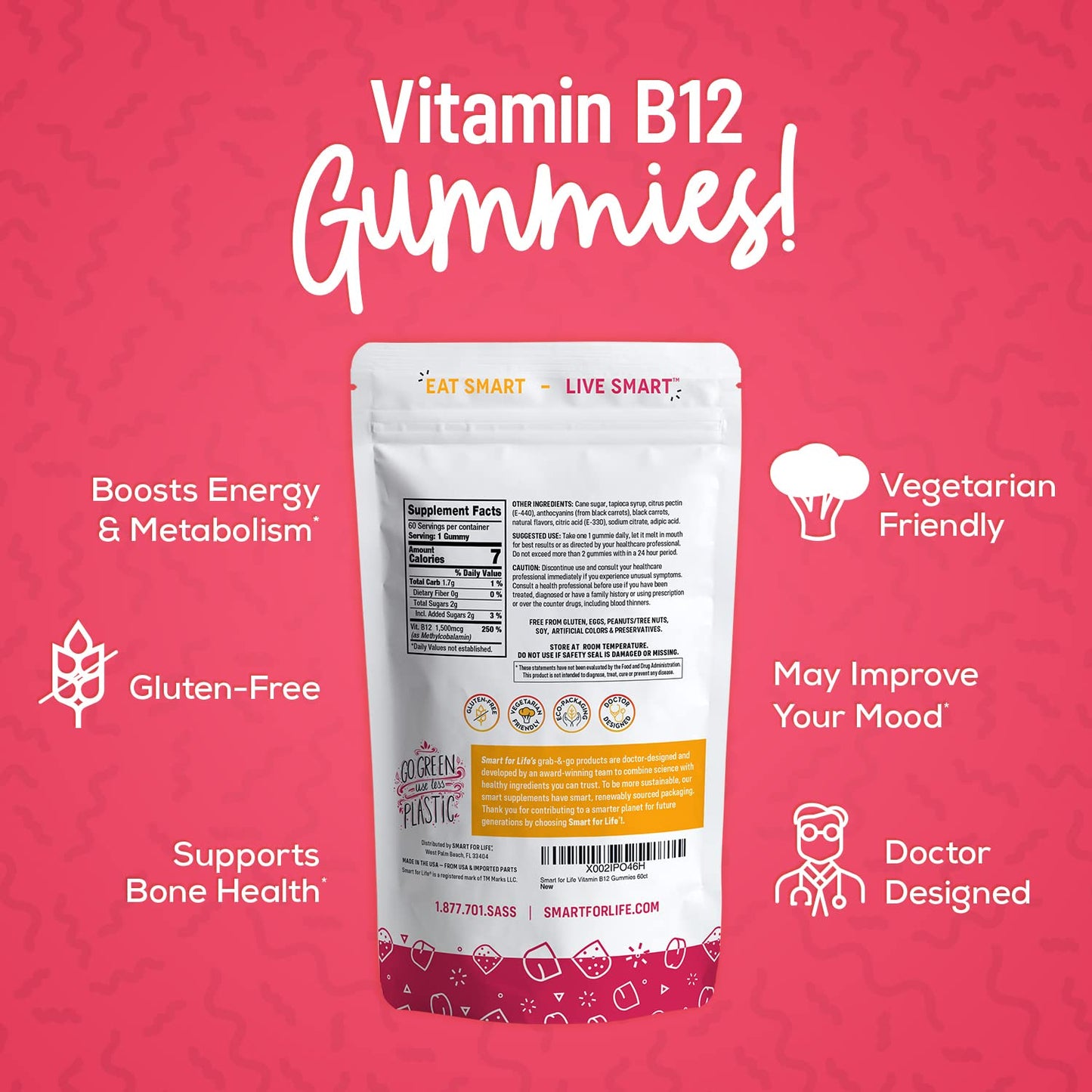 Tabla nutricional de gominolas de vitamina B12 Smart for Life.