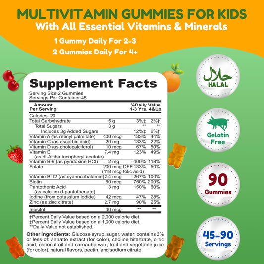 Tabla nutricional de las gomme multivitaminas para niños