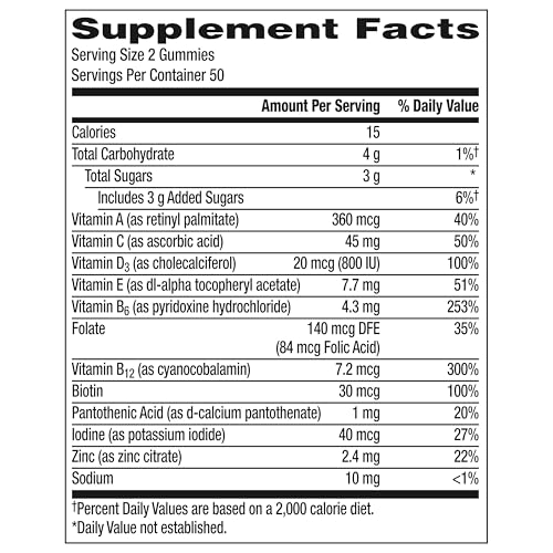 Tabla nutricional gomitas multivitamínicas Centrum