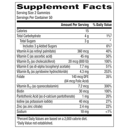 Tabla nutricional gomitas multivitamínicas Centrum