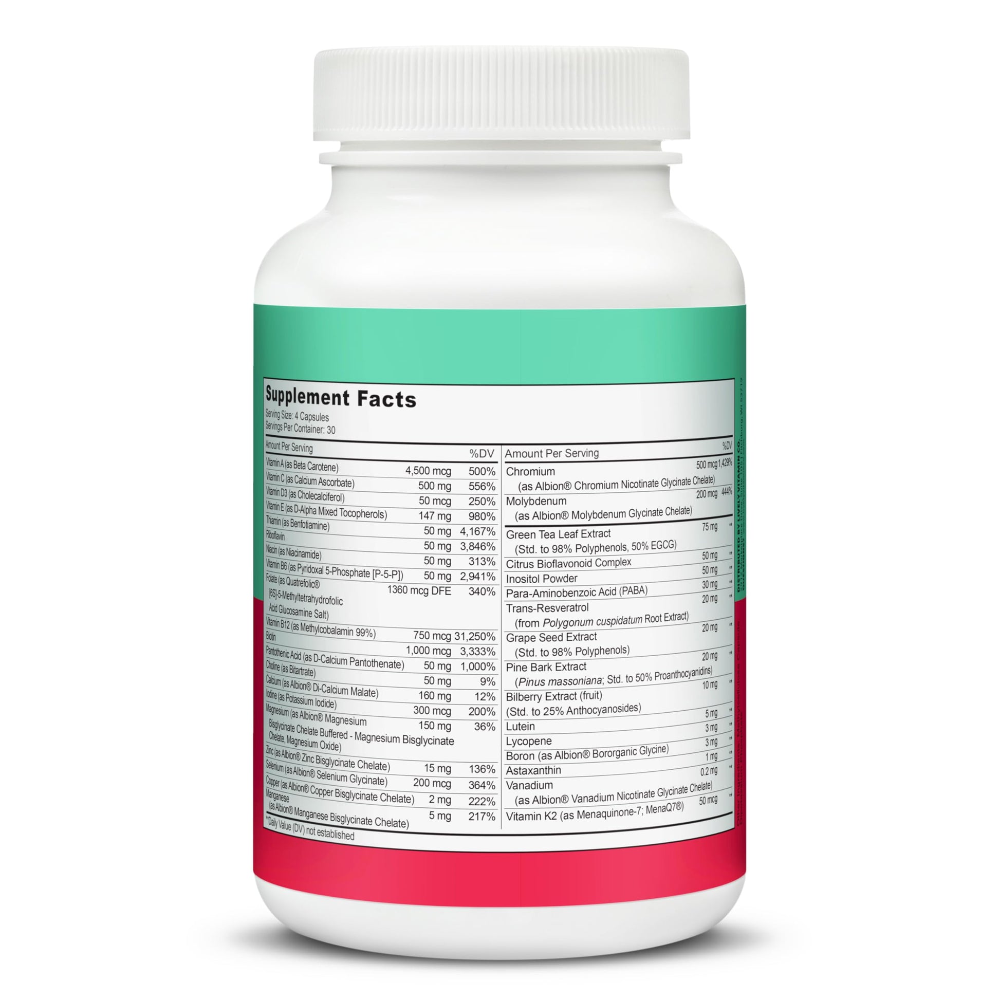 Tabla nutricional del multivitamínico Lively Vitamin Co