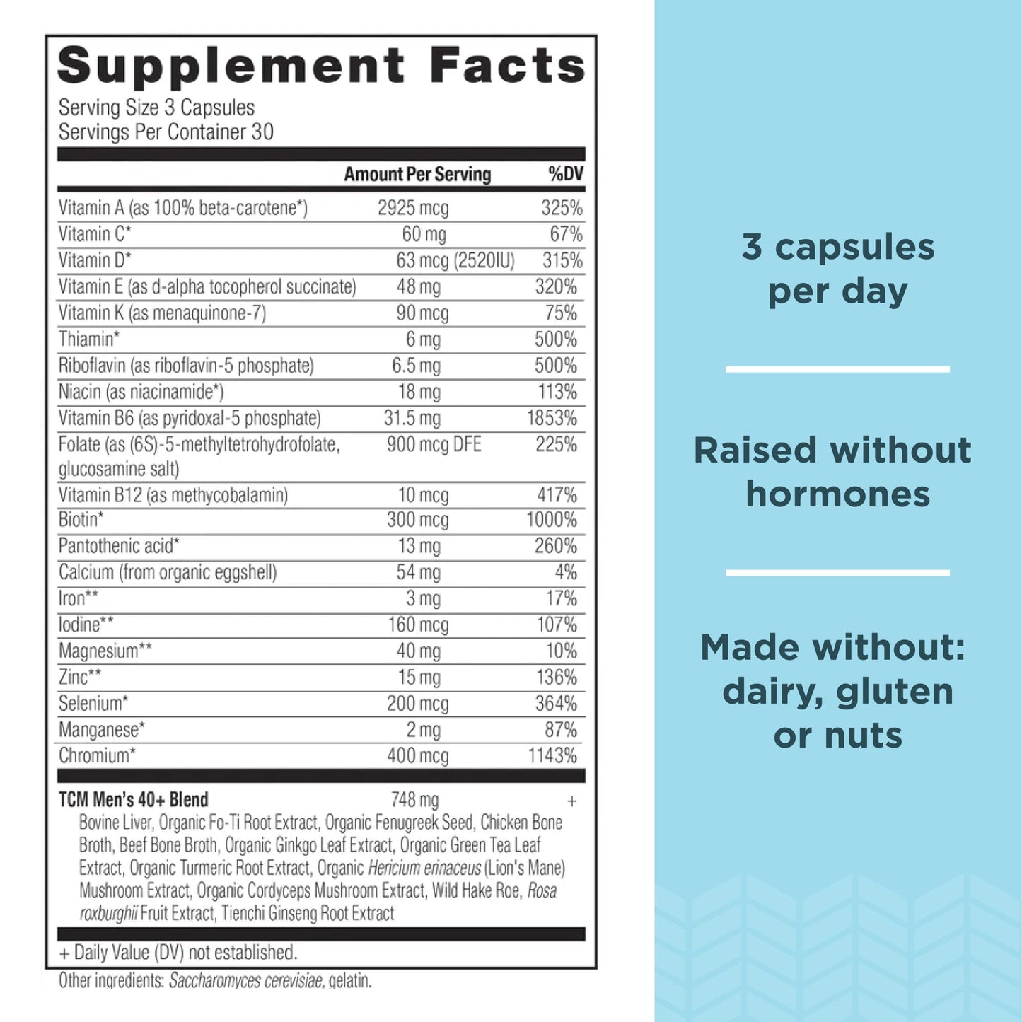 Tabla nutricional de multivitaminas Ancient Nutrition - 40+
