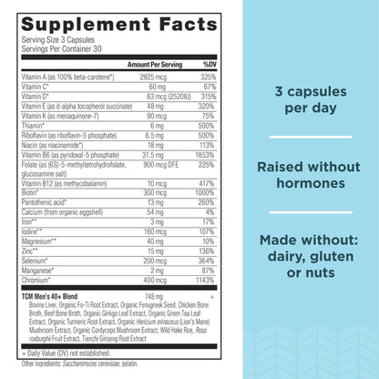 Tabla nutricional de multivitaminas Ancient Nutrition - 40+