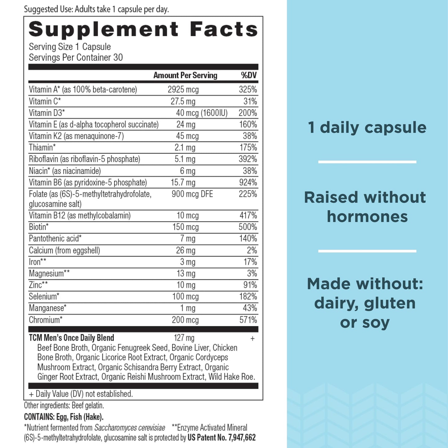 Tabla nutricional de multivitaminas diarias Ancient Nutrition