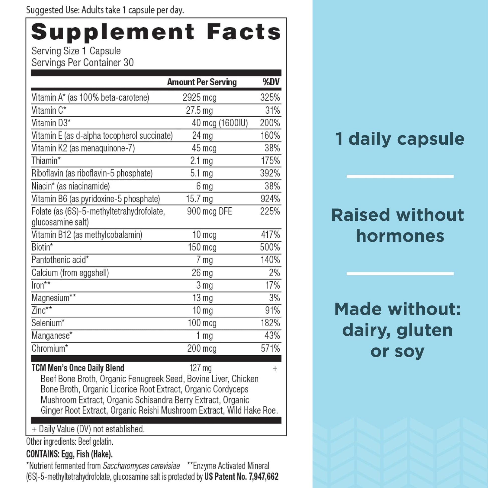 Tabla nutricional de multivitaminas diarias Ancient Nutrition