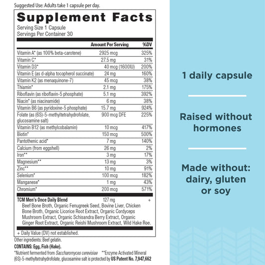 Tabla nutricional de multivitaminas diarias Ancient Nutrition