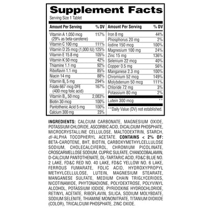 Tabla nutricional de multivitaminas Equate Mujeres 50+