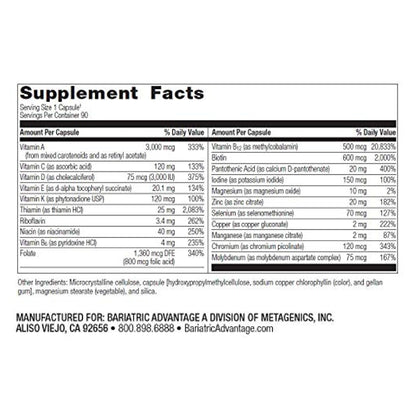 Tabla nutricional de multivitaminas Ultra Solo