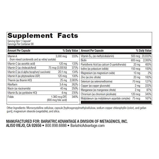 Tabla nutricional de multivitaminas Ultra Solo