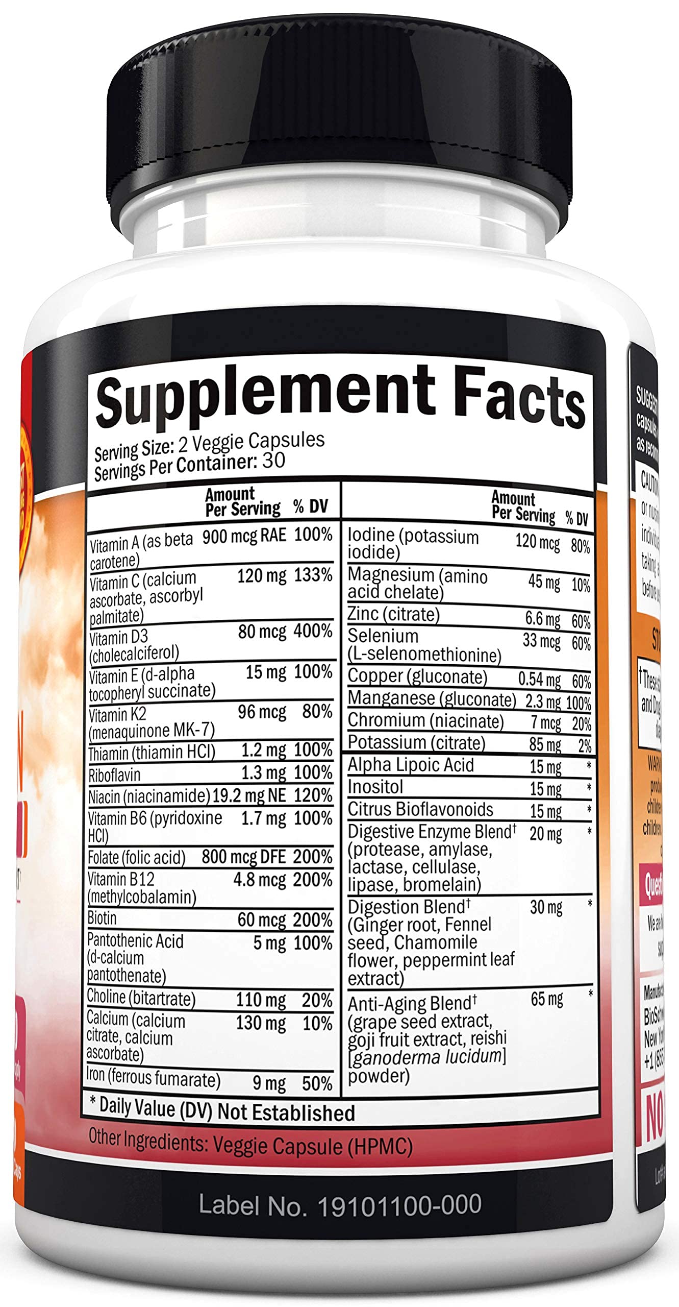 Ingredientes y tabla nutricional multivitamínico BioSchwartz
