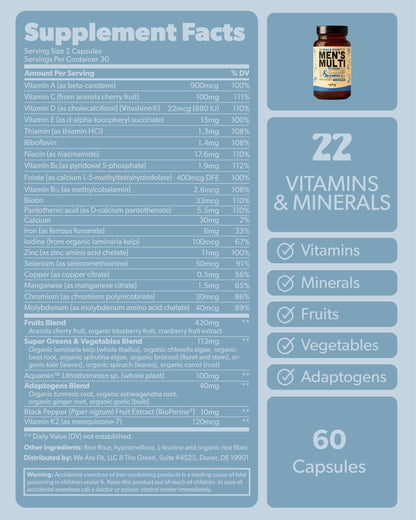 Tabla nutricional del multivitamínico para hombres sapling.