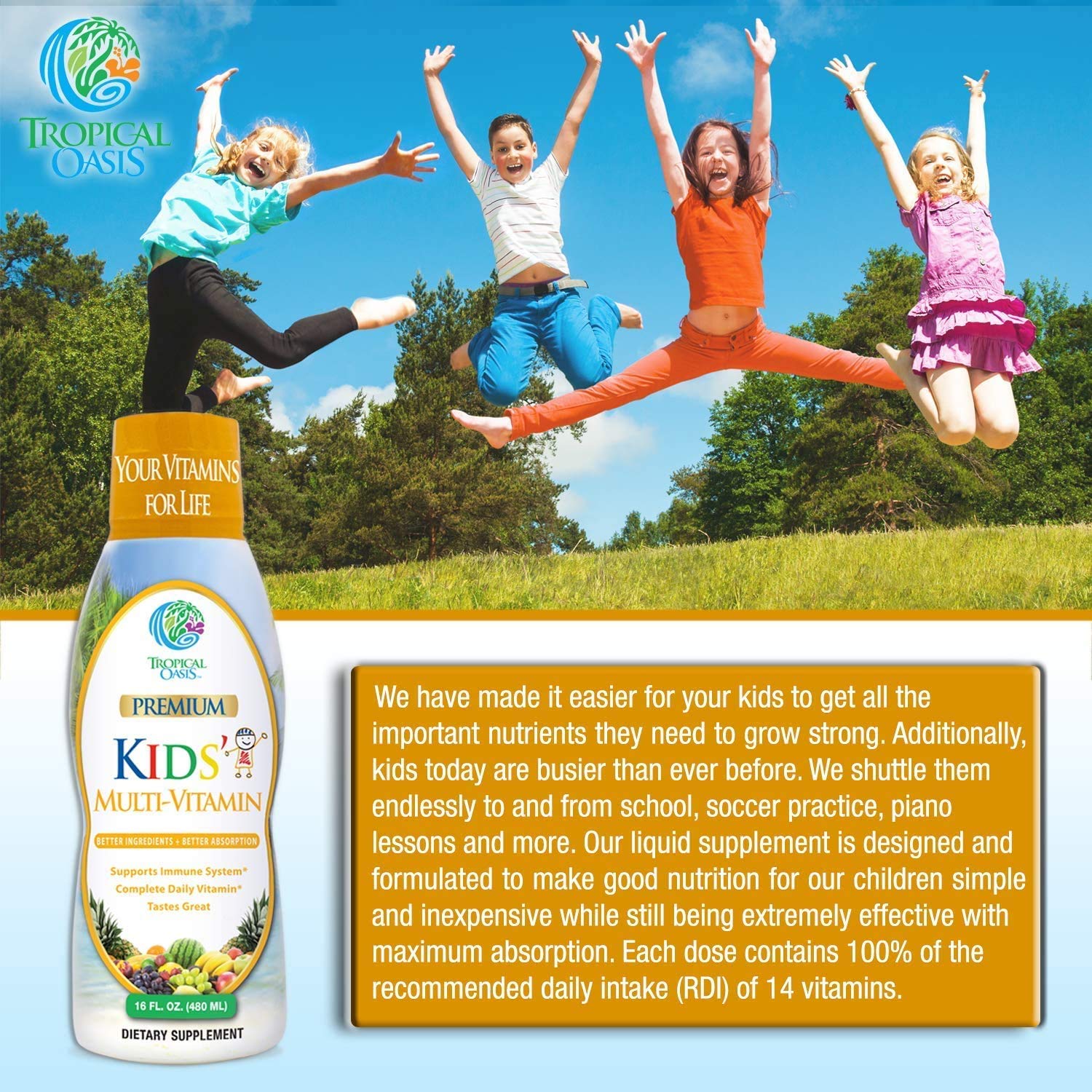 Tabla nutricional del multivitamínico líquido para niños