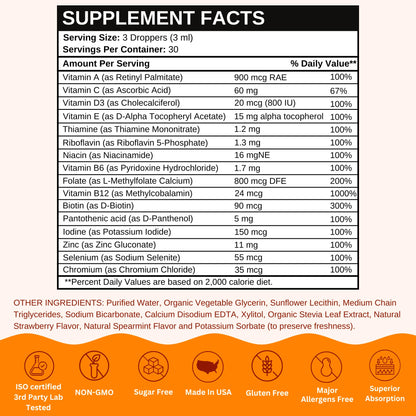 Tabla nutricional del multivitamínico líquido.