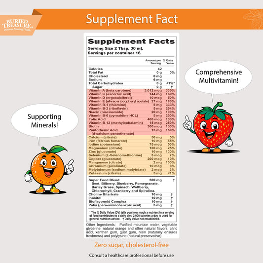 Tabla nutricional multivitamínico Buried Treasure para niños