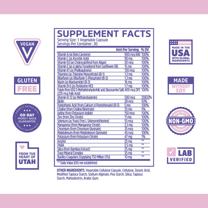 Tabla nutricional del multivitamínico Zhou Daily Boost