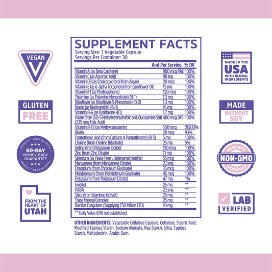 Tabla nutricional del multivitamínico Zhou Daily Boost